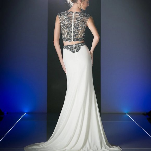 LONG TWO PIECE IVORY DRESS BY CINDERELLA DIVINE J755 - Picture 2 of 2